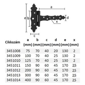 kapupant csuklos diszes VI 300 x 60 x 90 25 mm fekete ET i93943